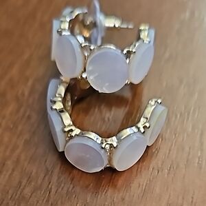 Pearlescent hoop earrings, gold-plated backing, excellent condition, never worm